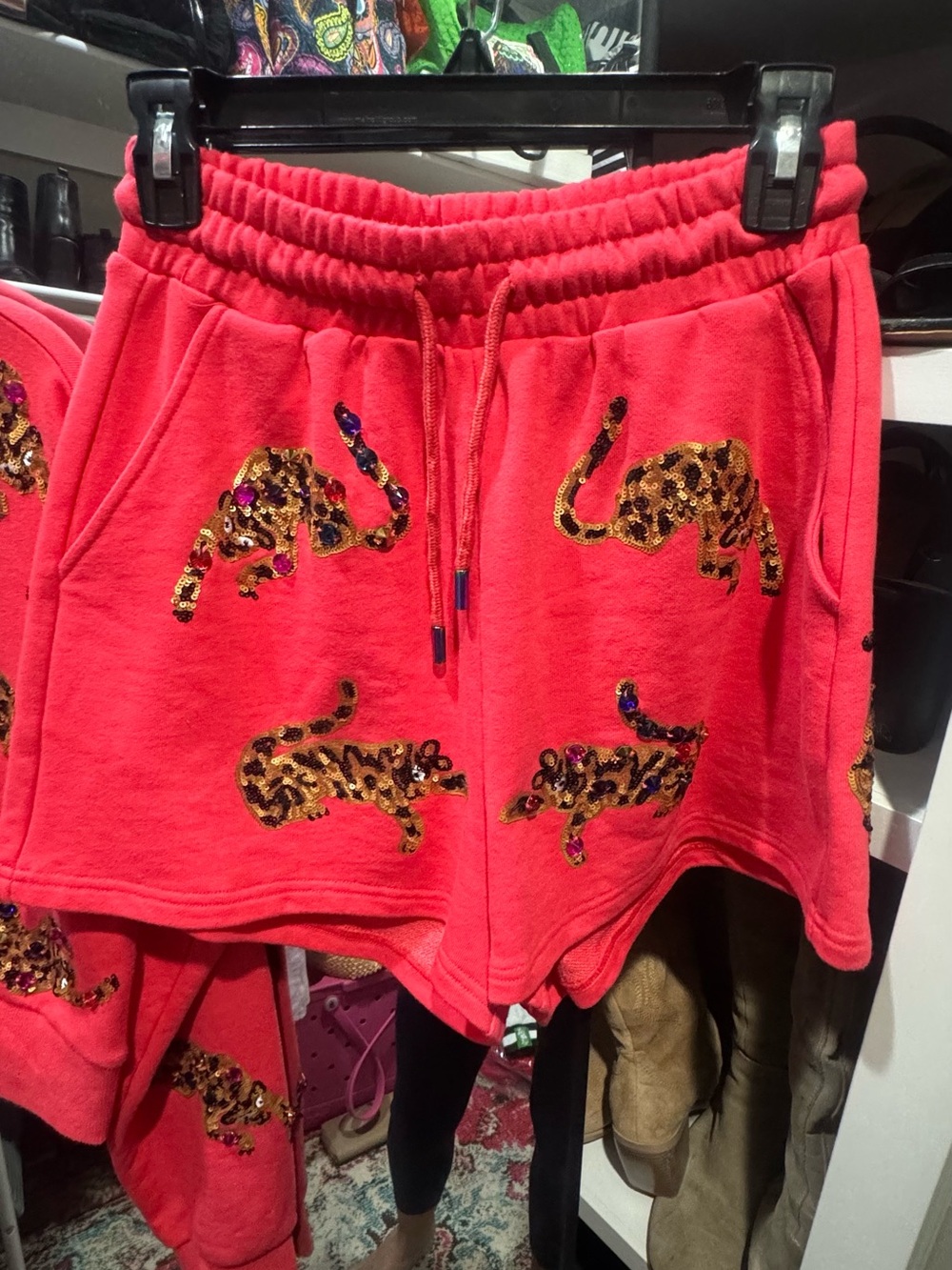 QUEEN OF SPARKLES Red Leopard Sequin Sweatshirt & Shorts Set - Picture 3 of 5
